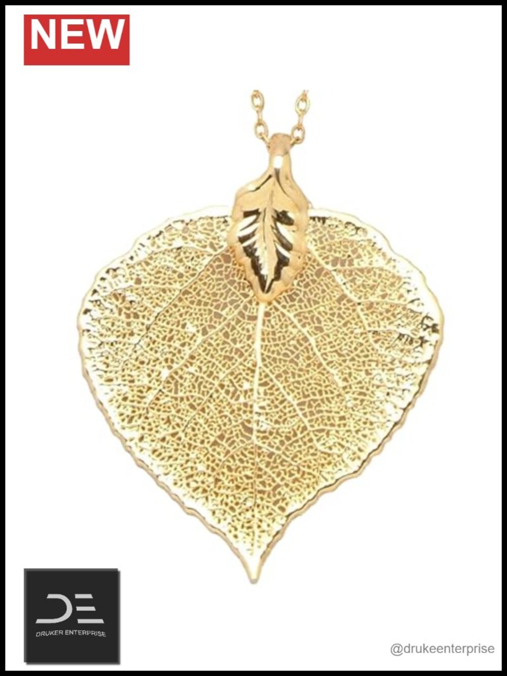 24k Gold Dipped Genuine Leaf Pendant Necklace with Gold-Plated Chain